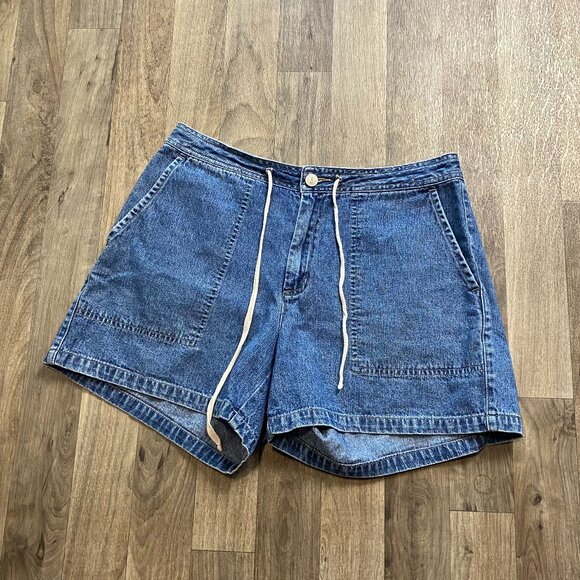 Vtg G.H. Bass & Co High Waist Vintage Denim Short Drawstring Waist Large Pockets - Picture 1 of 6